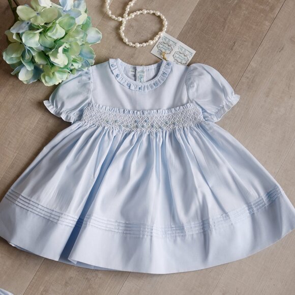 Smocked Dress Blue size 6 Months Embroidery Feltman Brothers NWT SPRING - Picture 1 of 5